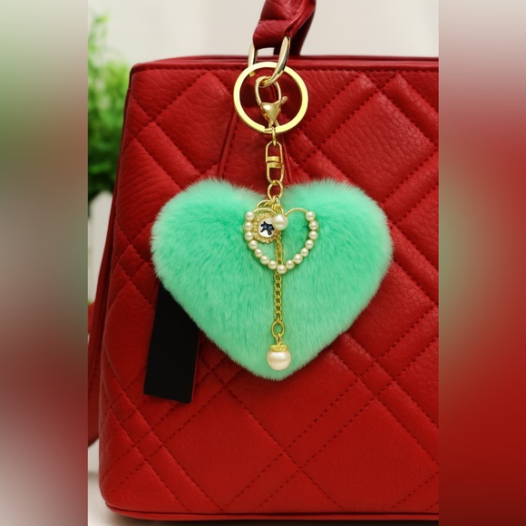 Accessories - Heart Bag Charm Key Ring Mint Green. New
